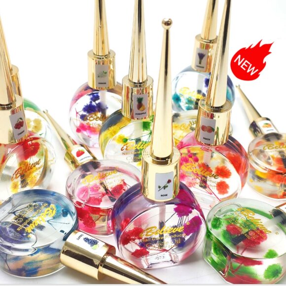 Organic Cuticle Oil w/ Real Dried Flowers - 12 Fruit Scents 14ml 🔥 NEW - Picture 1 of 7